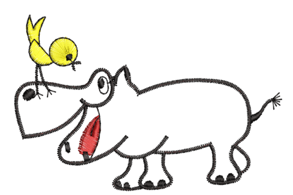 Cute Cartoon Hippo with Bird Embroidery Review