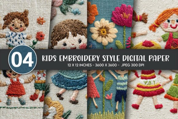 Kids Embroidery Style Digital Paper Review